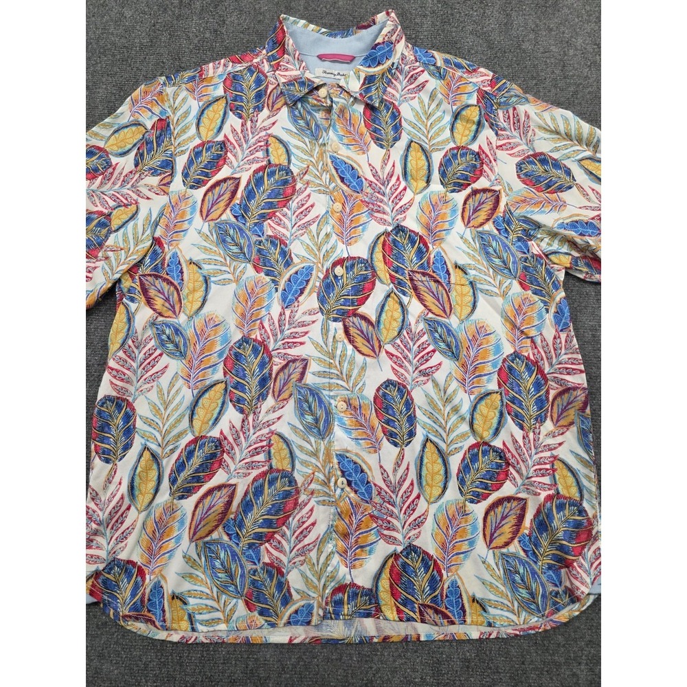 Tommy Bahama Shirt Mens XL Feather Tropical Festival‎ Fronds Button-Up Tencel